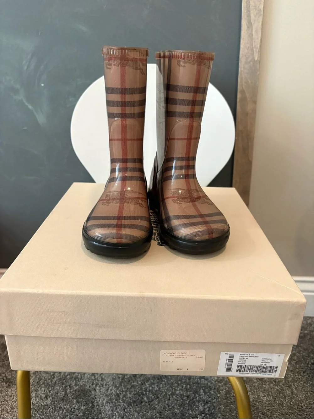 Burberry Beige Plaid Kids Rain Boots